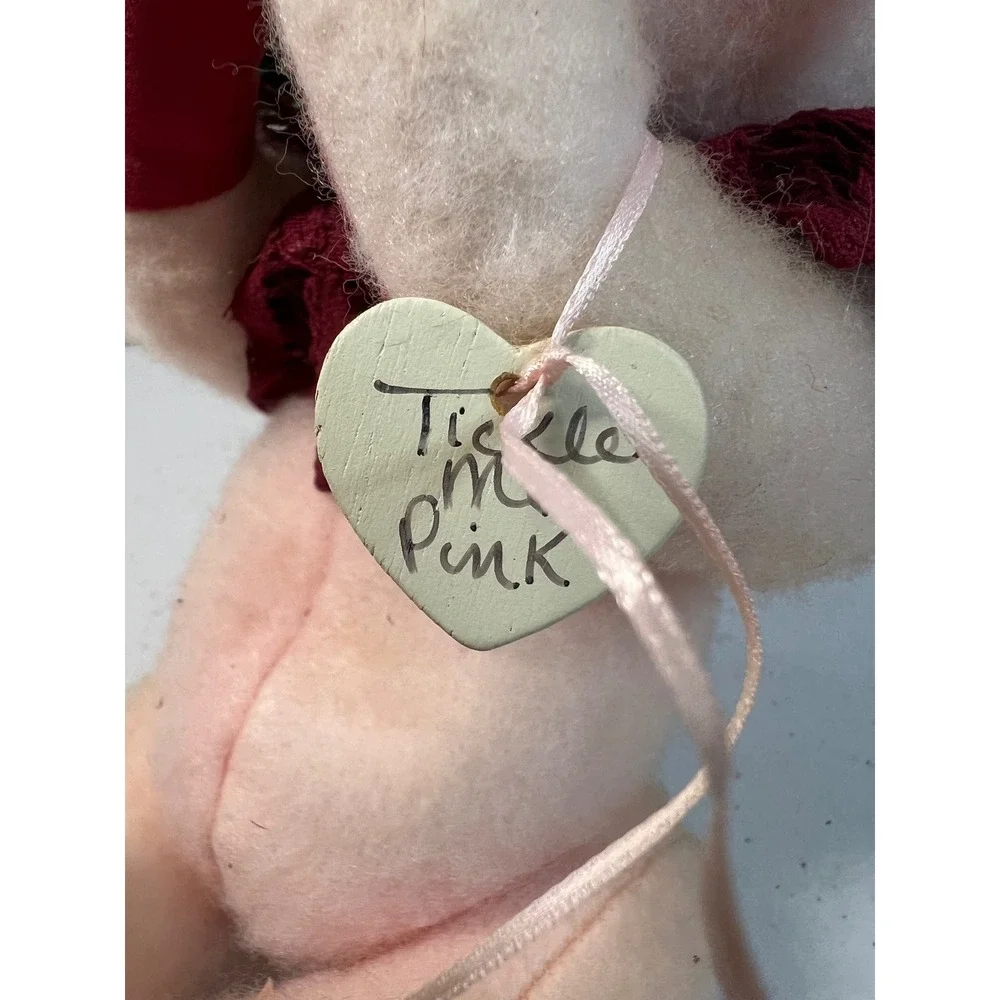 Chris Miller Tickle Me Pink Artist Teddy Bear Pink Bow Floral Crown Signed 12in